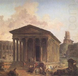 ROBERT, Hubert The Maison Carre at Nimes with the Amphitheater and the Magne Tower (mk05) china oil painting image